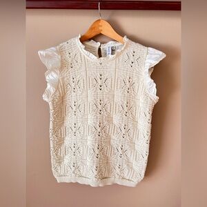 Grace + Karma Cotton Blend Cream Ruffle Blouse